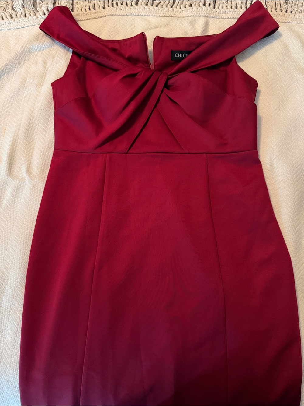 Chicwish Burgundy One-Shoulder Twist-Front Sheath Dress